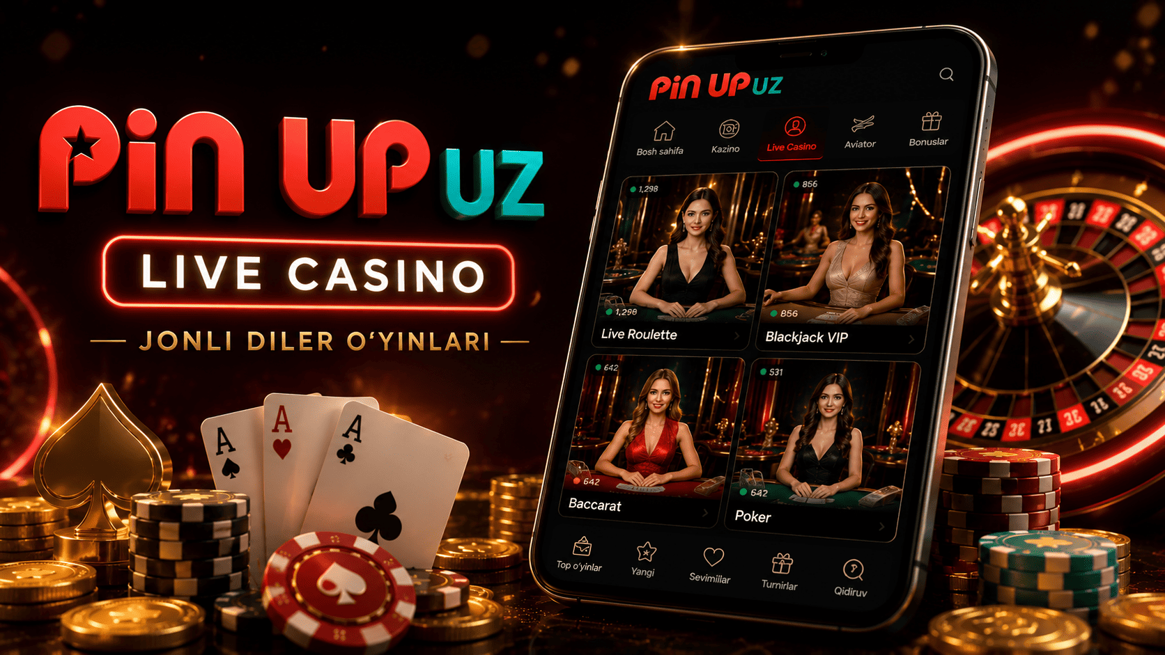 Pin Up live casino lobbysi va jonli diler o‘yinlari
